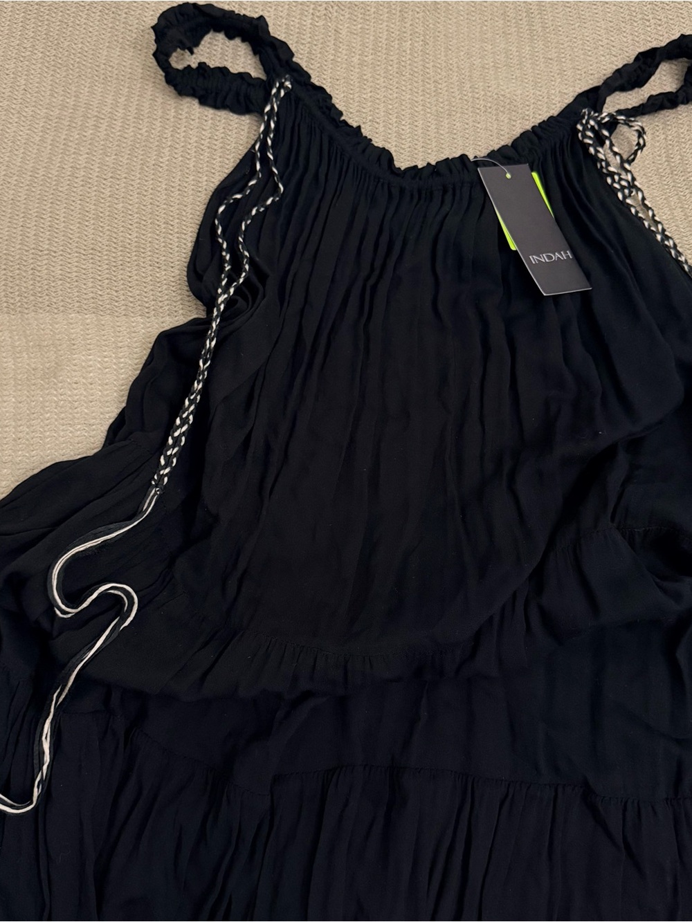 Indah Black Smocked Mini Dress with Braided Straps